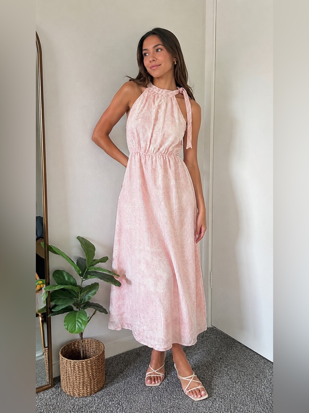 Banana Republic Coral and White Printed Dress(107)